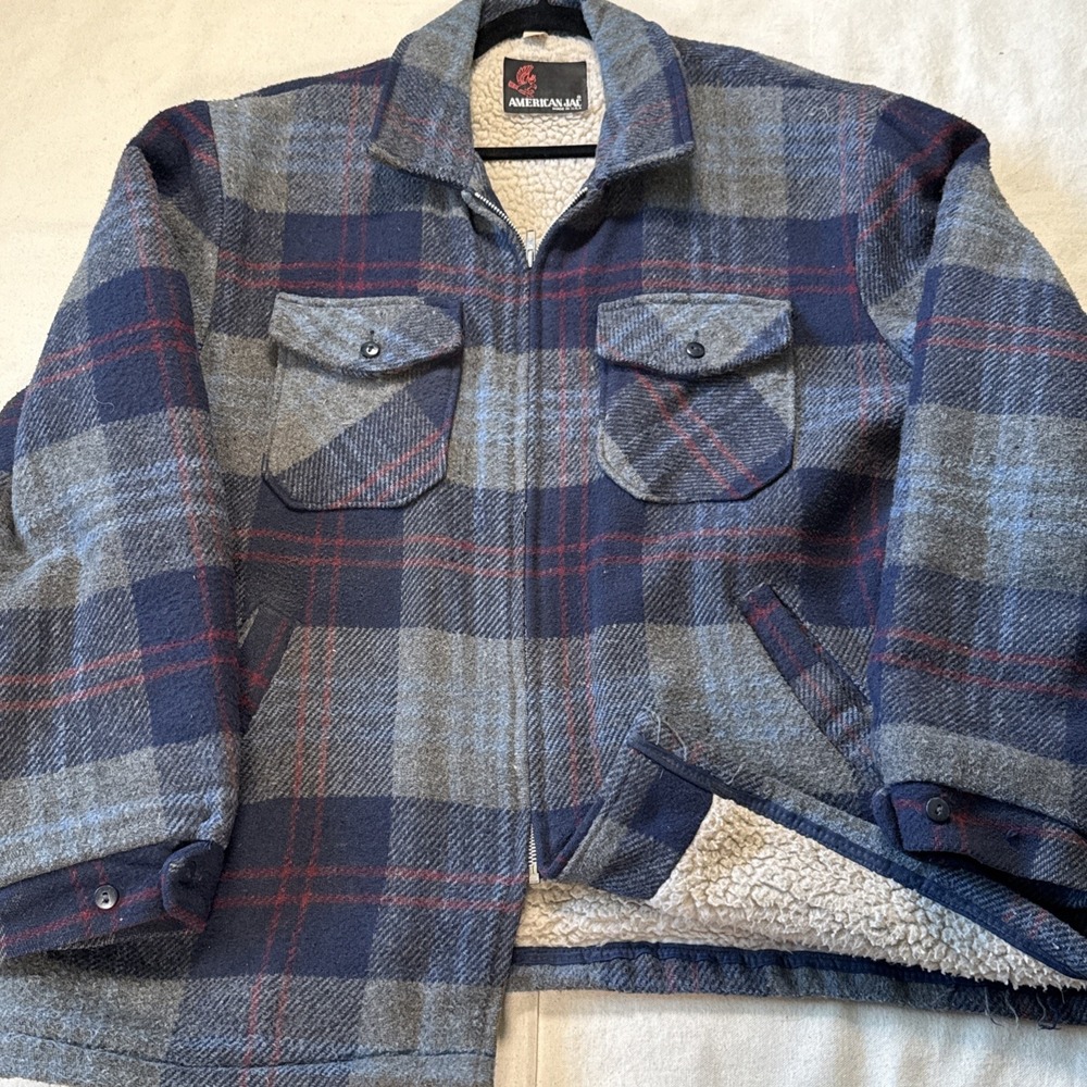 Vtg American Jac Jacket 2XL Wool Blend Plaid Sherpa Lined Zip Made USA Tartan